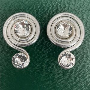 Jeff Lieb Clip-On Silver Spiral Crystal Earrings.
